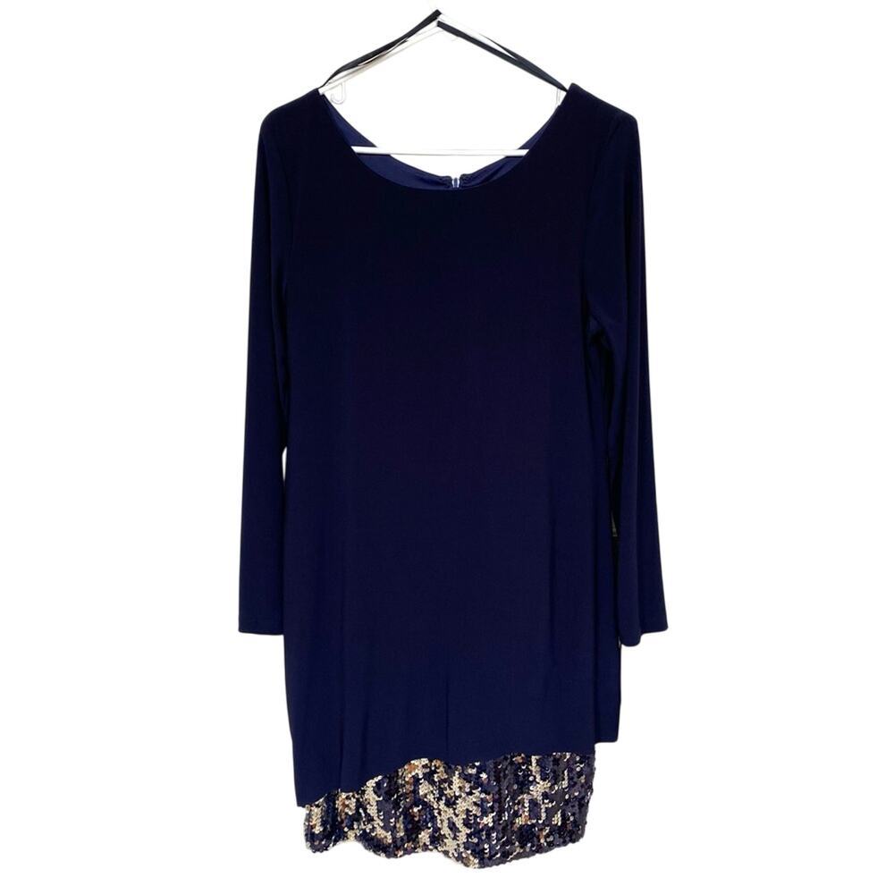 Betsy and Adam NEW Navy Blue Sequin Long Sleeve Sheath Dress Cocktail NWT